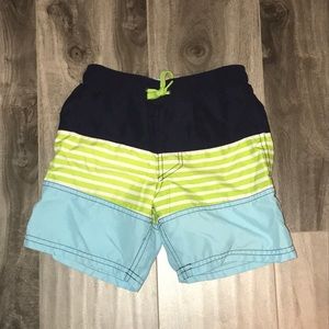 Cat & jack blue, green, white striped swim trunks